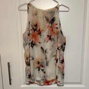 White House Black Market Floral Sheer Cream Chiffon Sleeveless Top